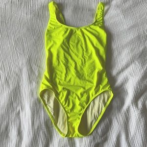 neon yellow solid & striped scoop 1 piece suit
